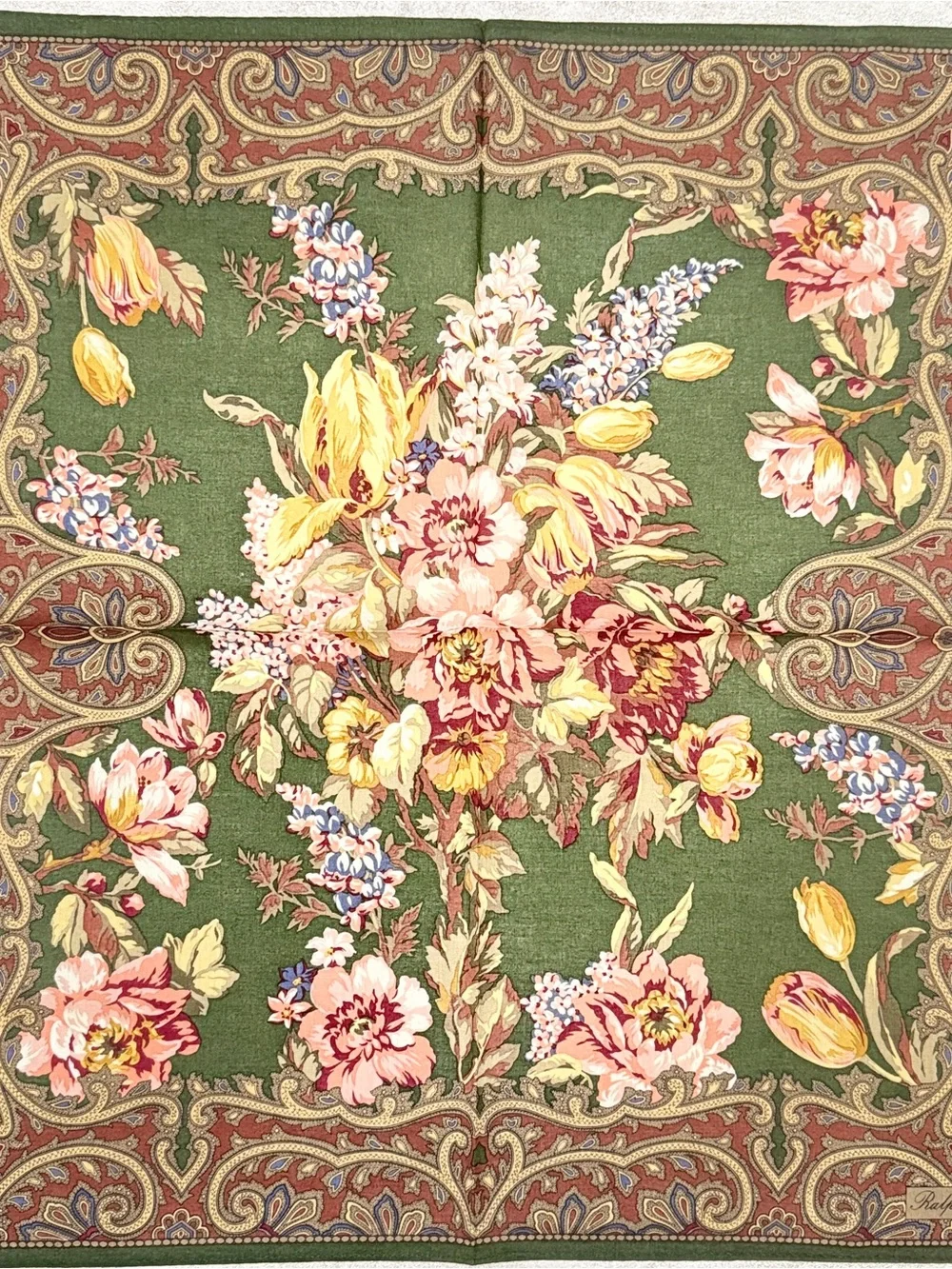 Ralph Lauren Green Floral Paisley cotton Scarf - Picture 1 of 7